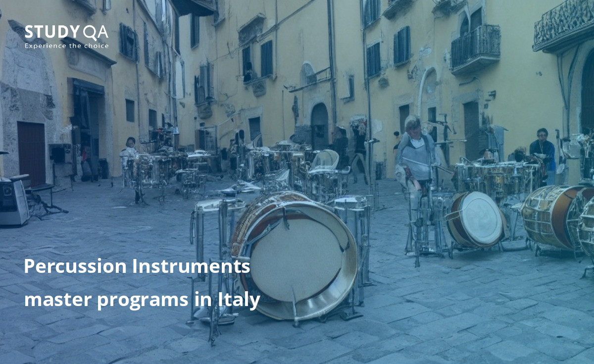 Percussion Instruments master programs in Italy Percussion Instruments Master study programs in Italy offer students the opportunity to learn about the history and techniques of percussion instruments from around the world. Students can also focus on specific percussion instruments, such as the drum set, timpani, marimba, vibraphone, and xylophone.